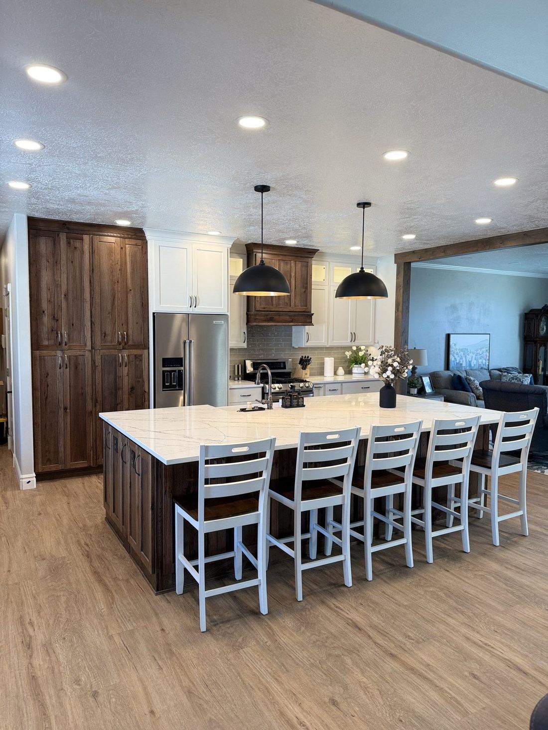 Large quartz island countertop installation by Big Rig Construction